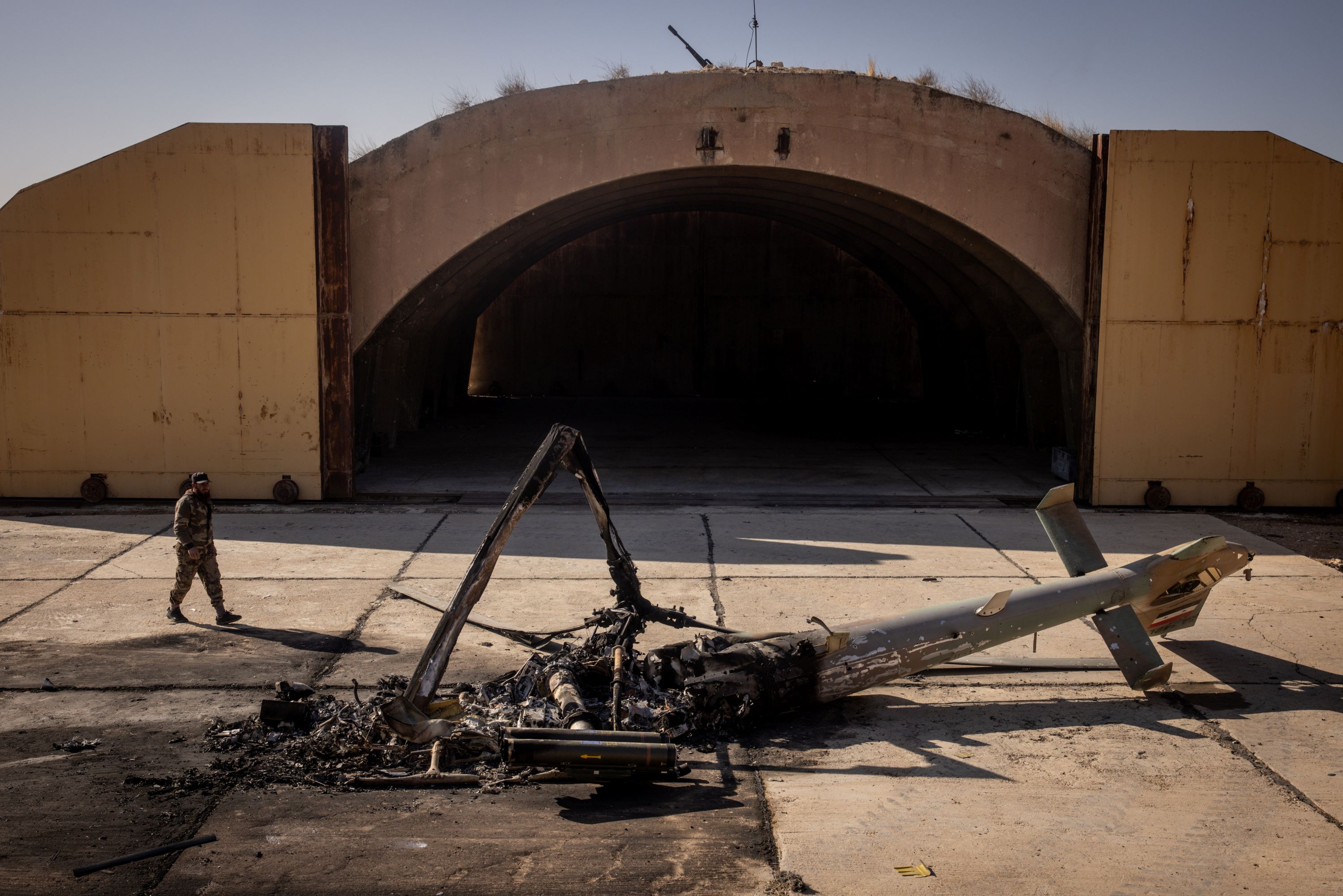 Damaged Syrian army helicopter